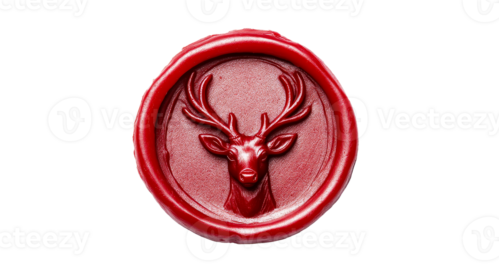 Stag head symbol in red wax seal, impression, cut out transparent png