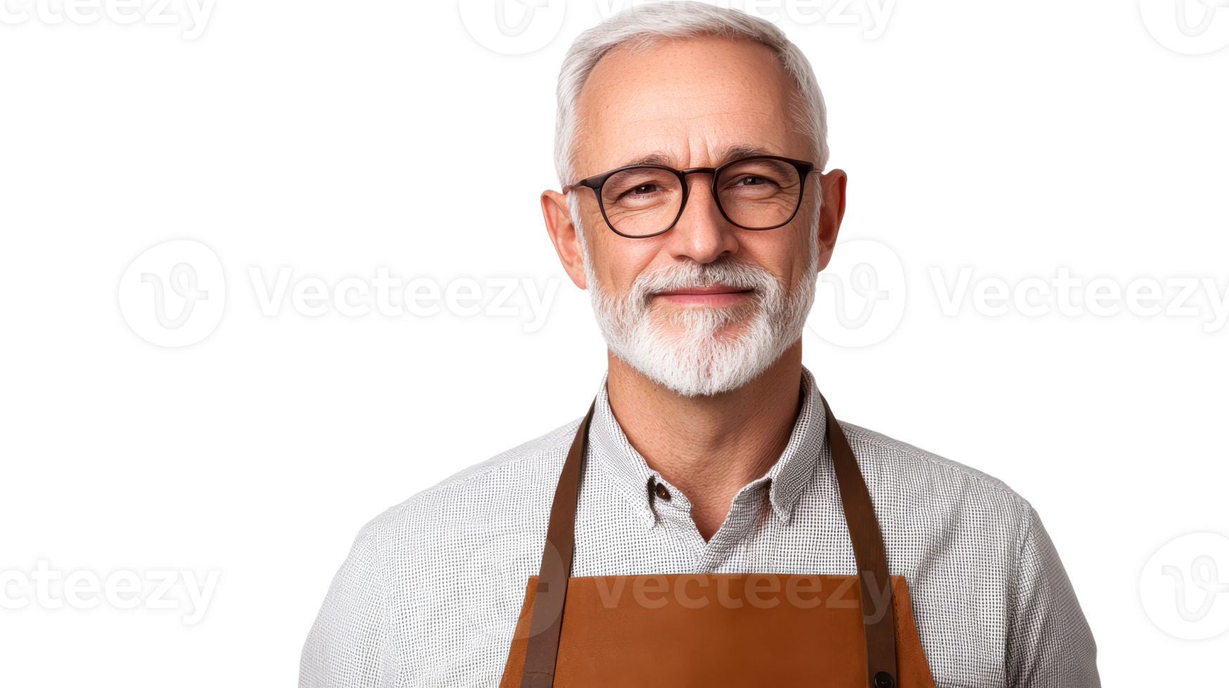 Smiling Senior Man with Beard in Apron, cut out transparent png