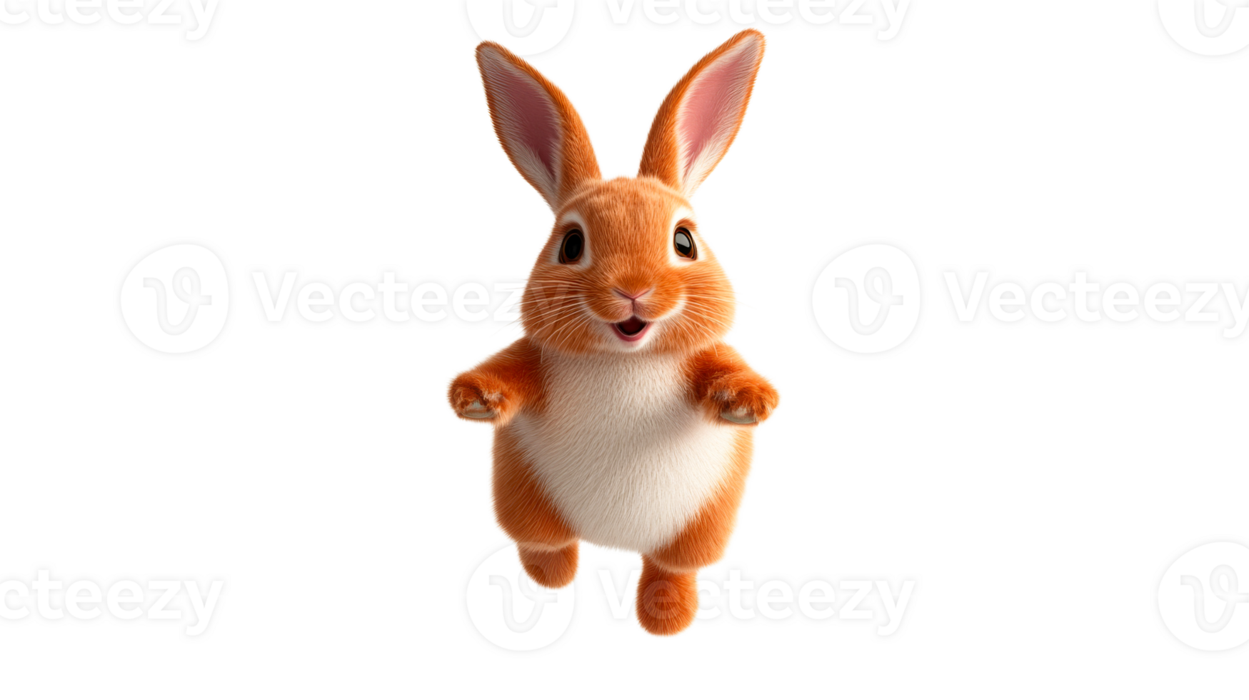 Animated, adorable orange bunny, excited posture, digital rendering, cut out transparent png