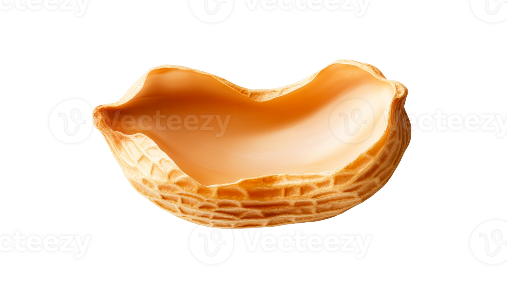 Empty peanut shell half, brown texture, and natural surface, cut out transparent png