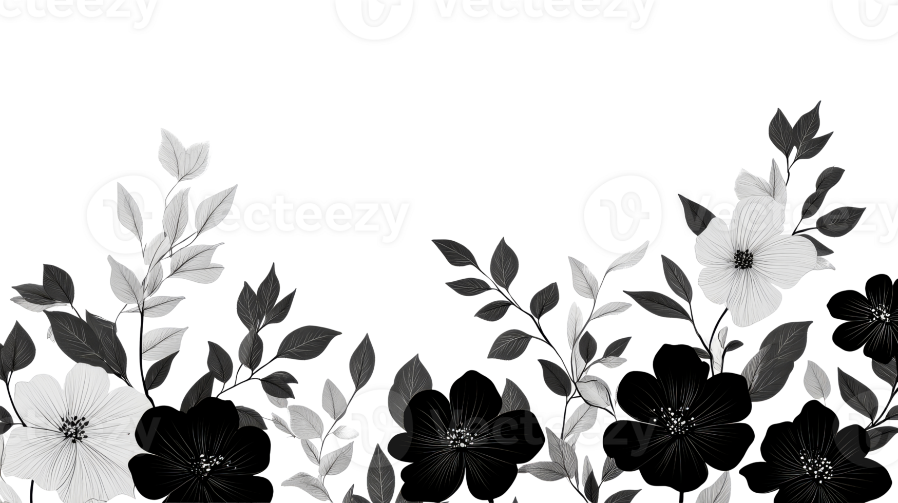Floral pattern with abstract flowers, decorative plants, cut out transparent png