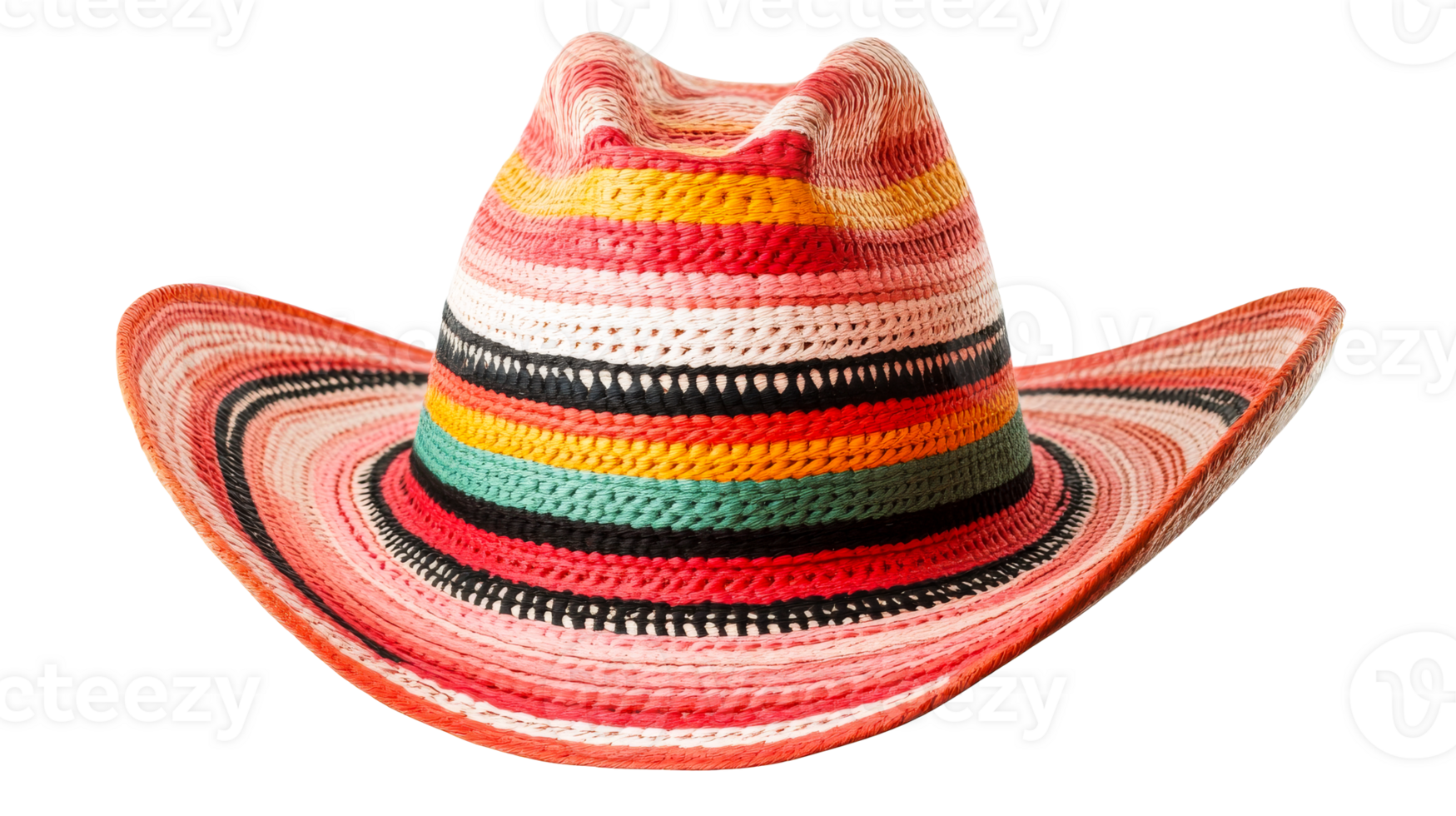 Colorful striped sombrero isolated on black, cut out transparent png