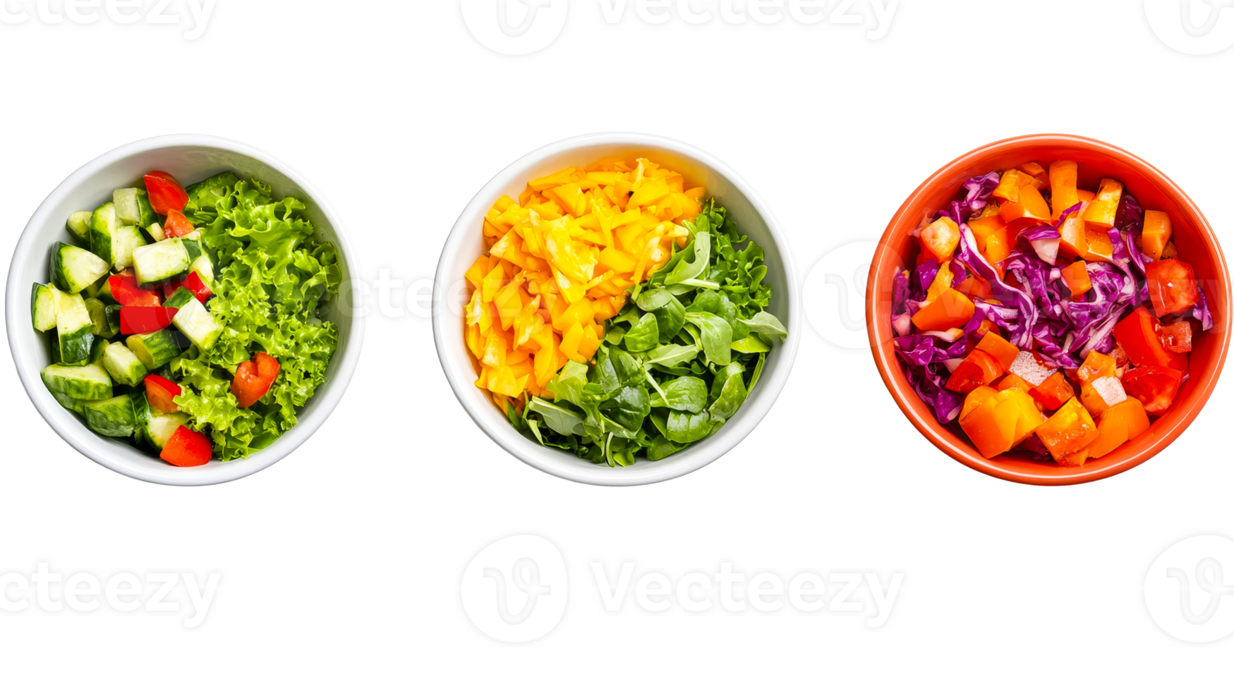 Colorful Salad Bowls with Fresh Ingredients, Healthy Food Choices, cut out transparent png