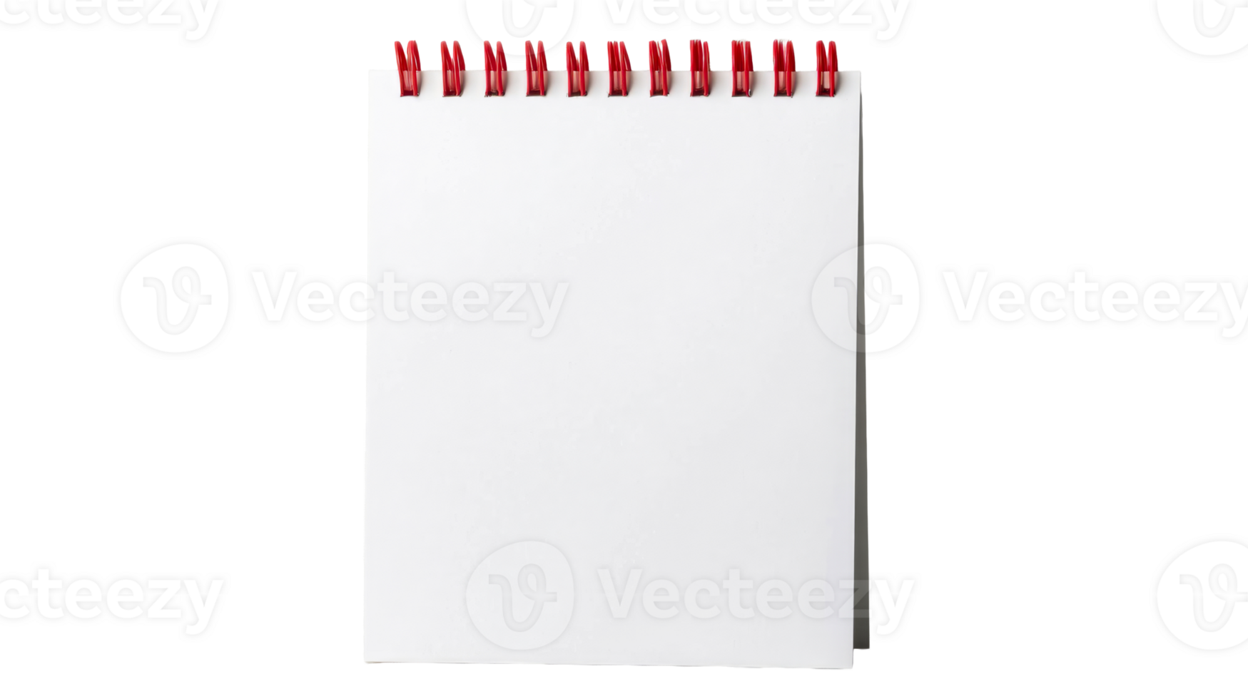 Blank spiral notebook with red binding on black background, cut out transparent png