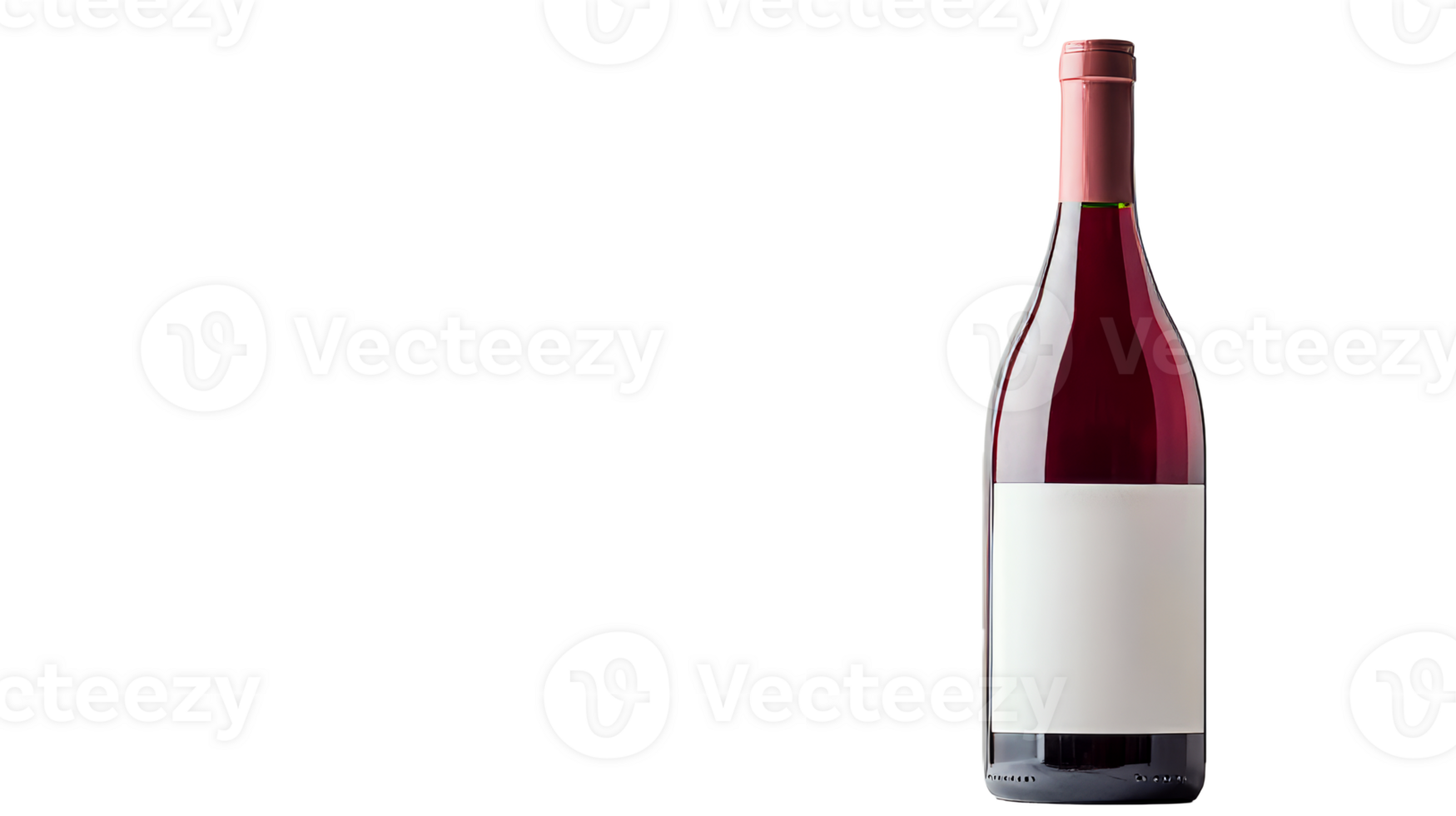 Red wine bottle with blank label isolated on black backdrop, cut out transparent png