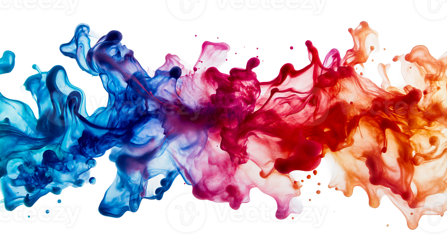 Splashes of vibrant colors blending and colliding in abstract forms, cut out transparent png