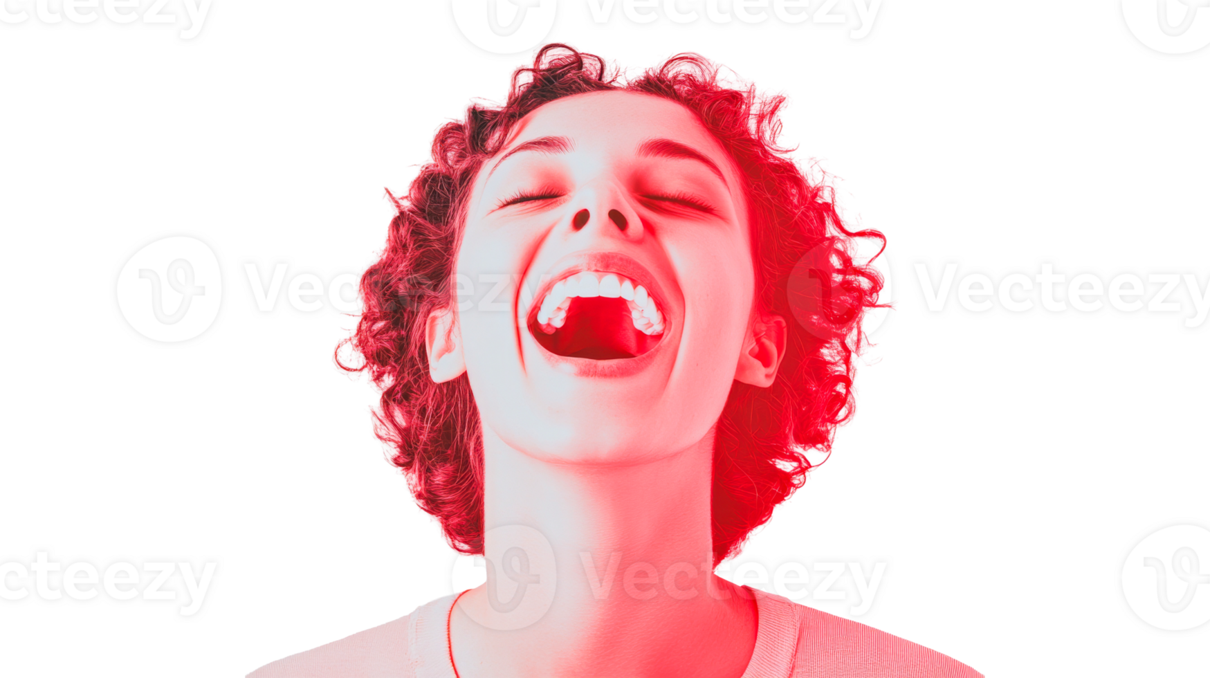 Woman is laughing with open mouth, cut out transparent png