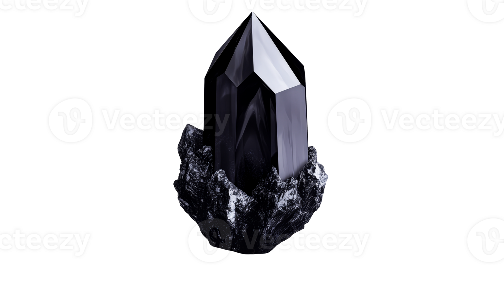 Black crystal tower on a dark rock base with a transparent background png