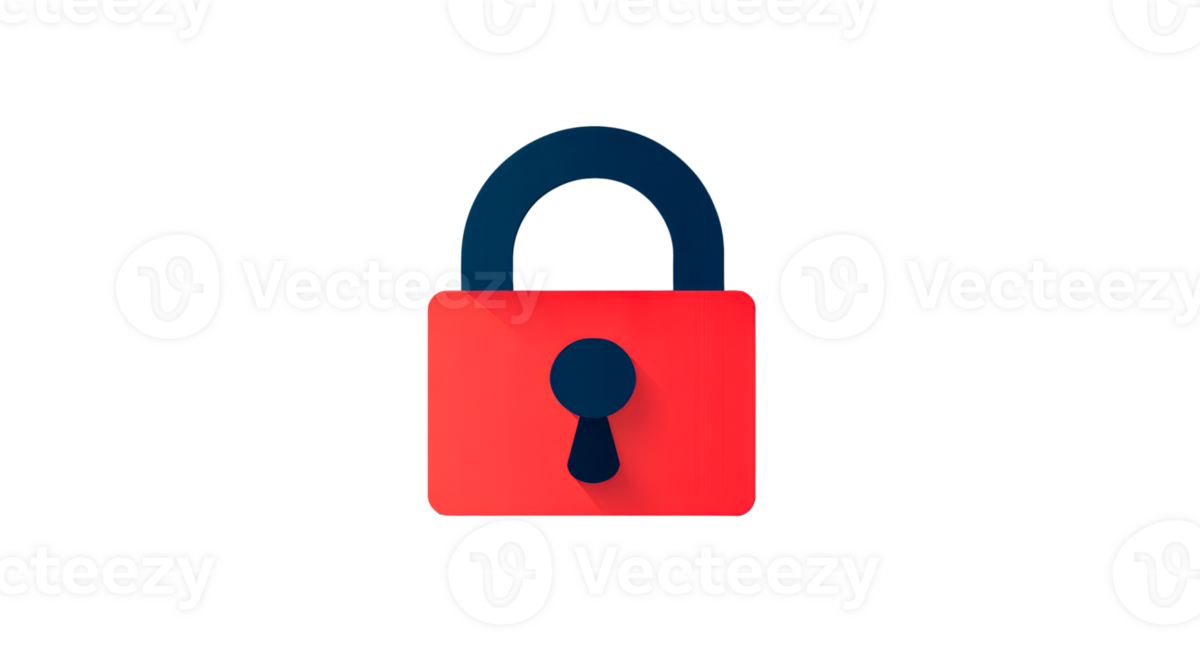 Bright red lock icon with a blue shackle on a transparent background png