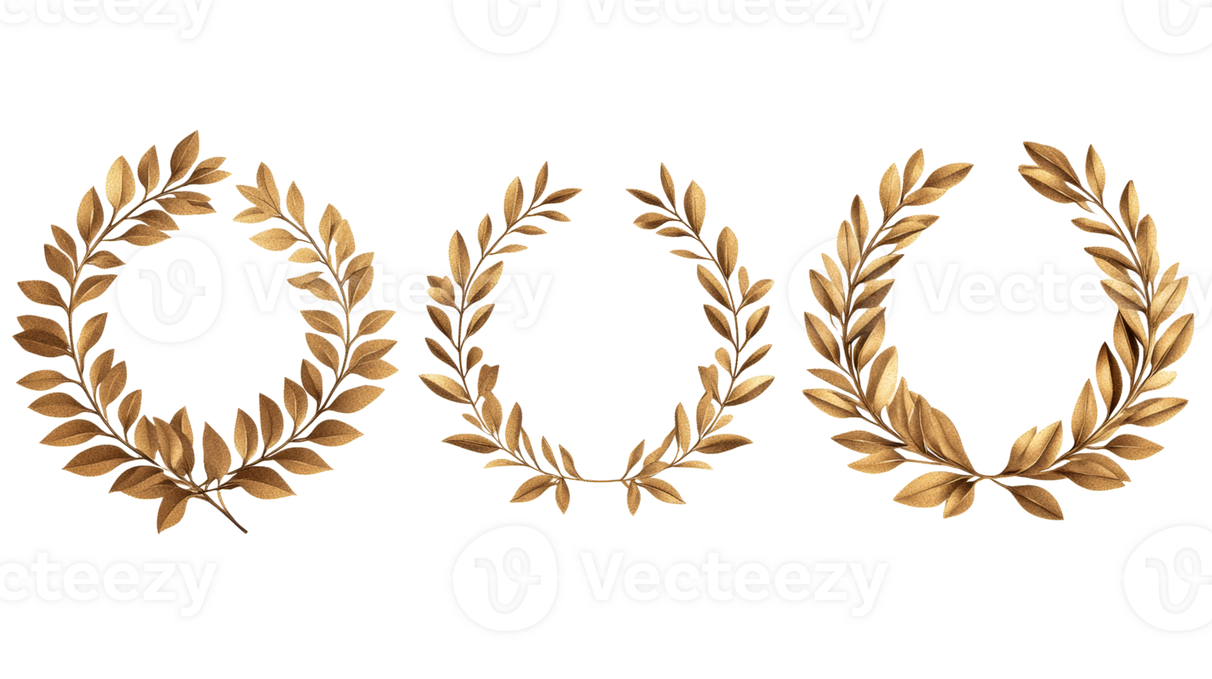 Elegant golden laurel wreaths with transparent background png
