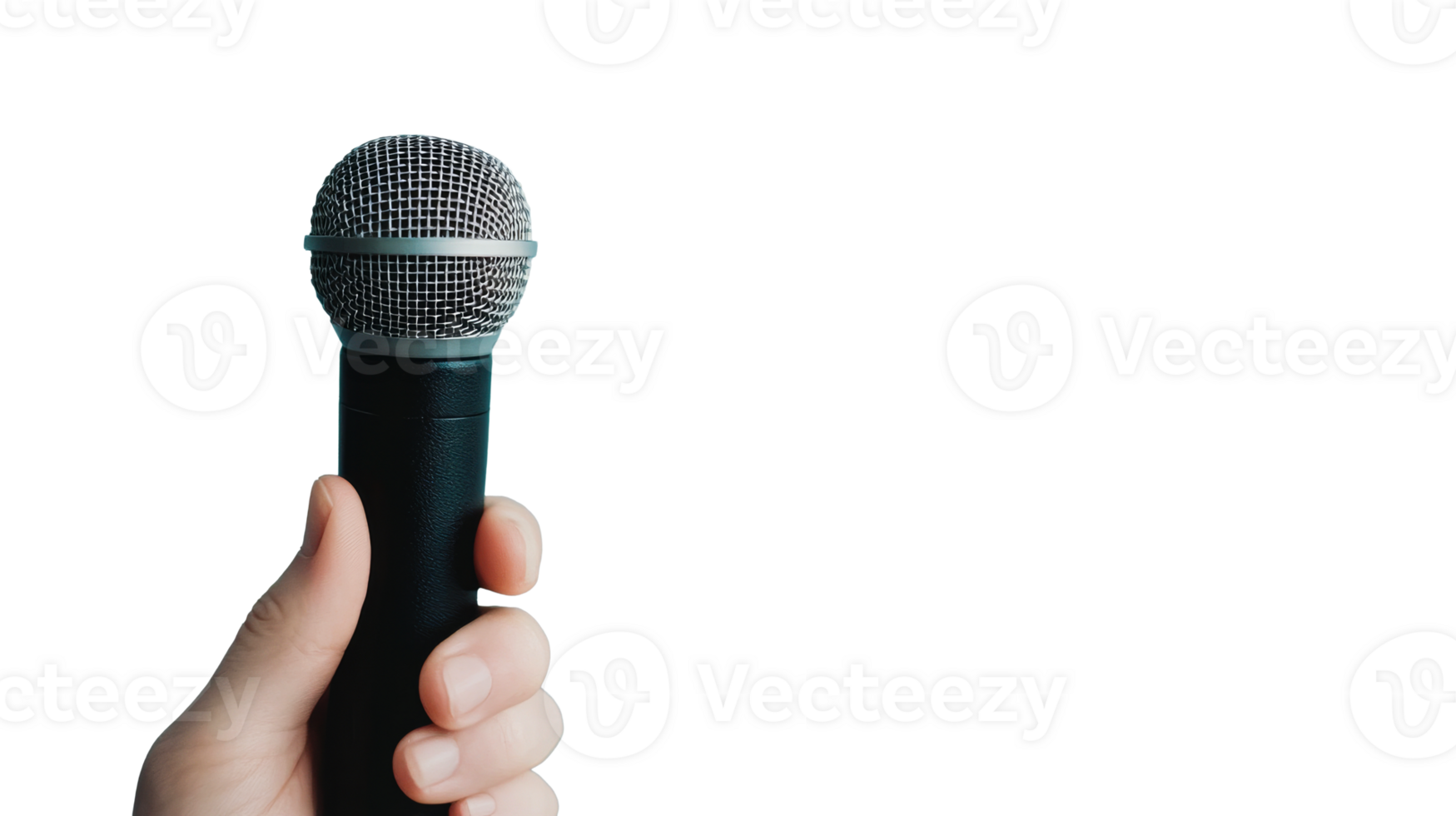 Person holding a microphone with a transparent background png