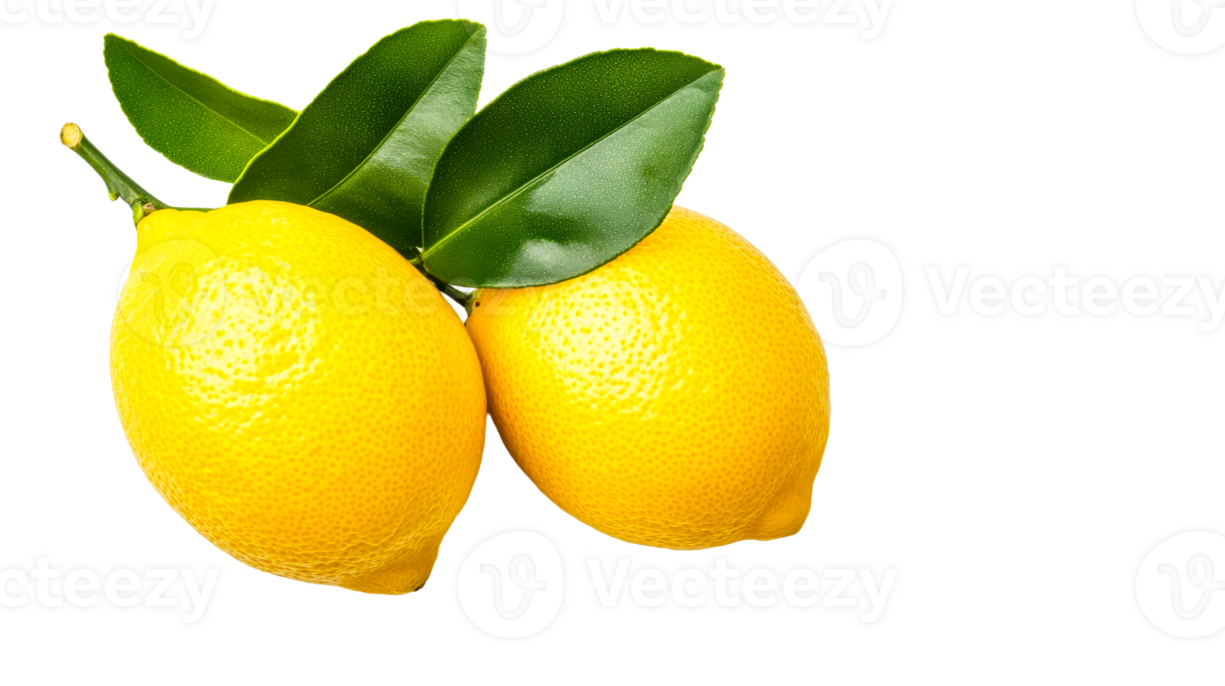 Fresh lemons with green leaves on a transparent background png