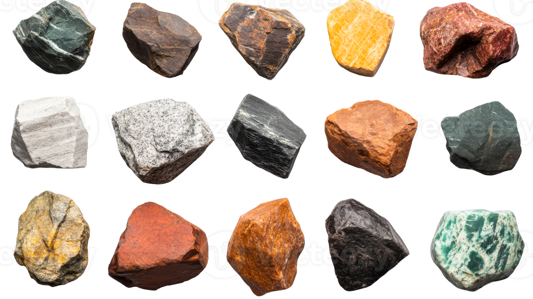 Various types of rocks on a transparent background for study png