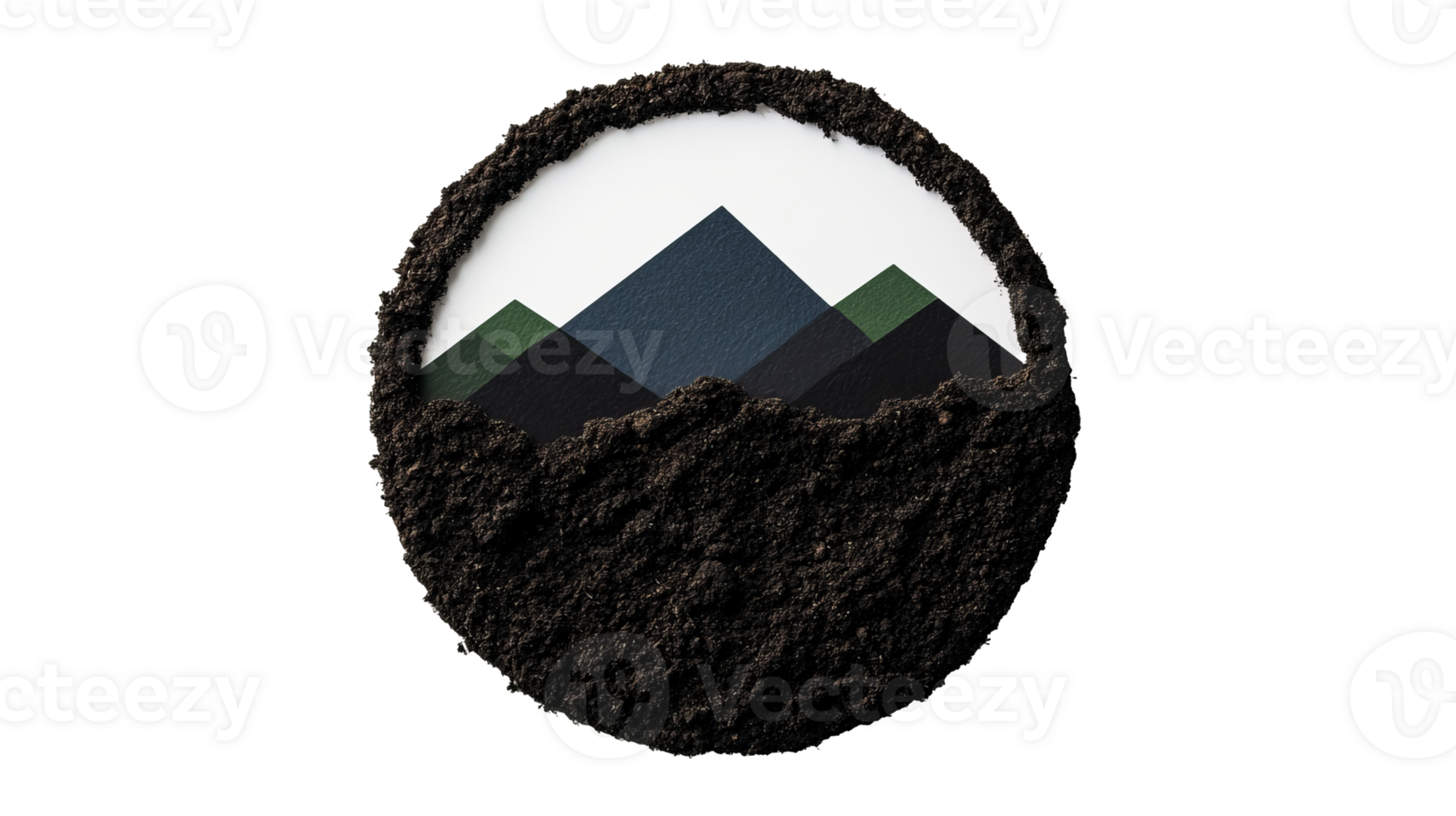 Nature inspired design with soil and mountains in a circle png