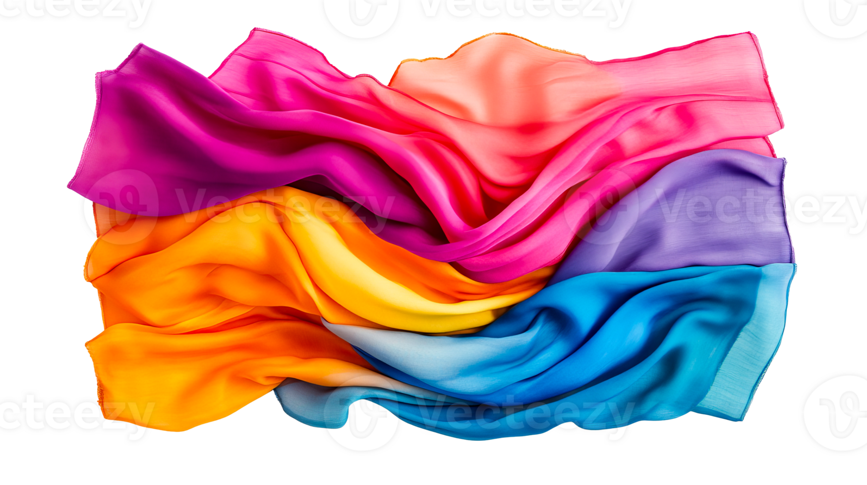 Colorful silk fabric draped elegantly on a transparent background png