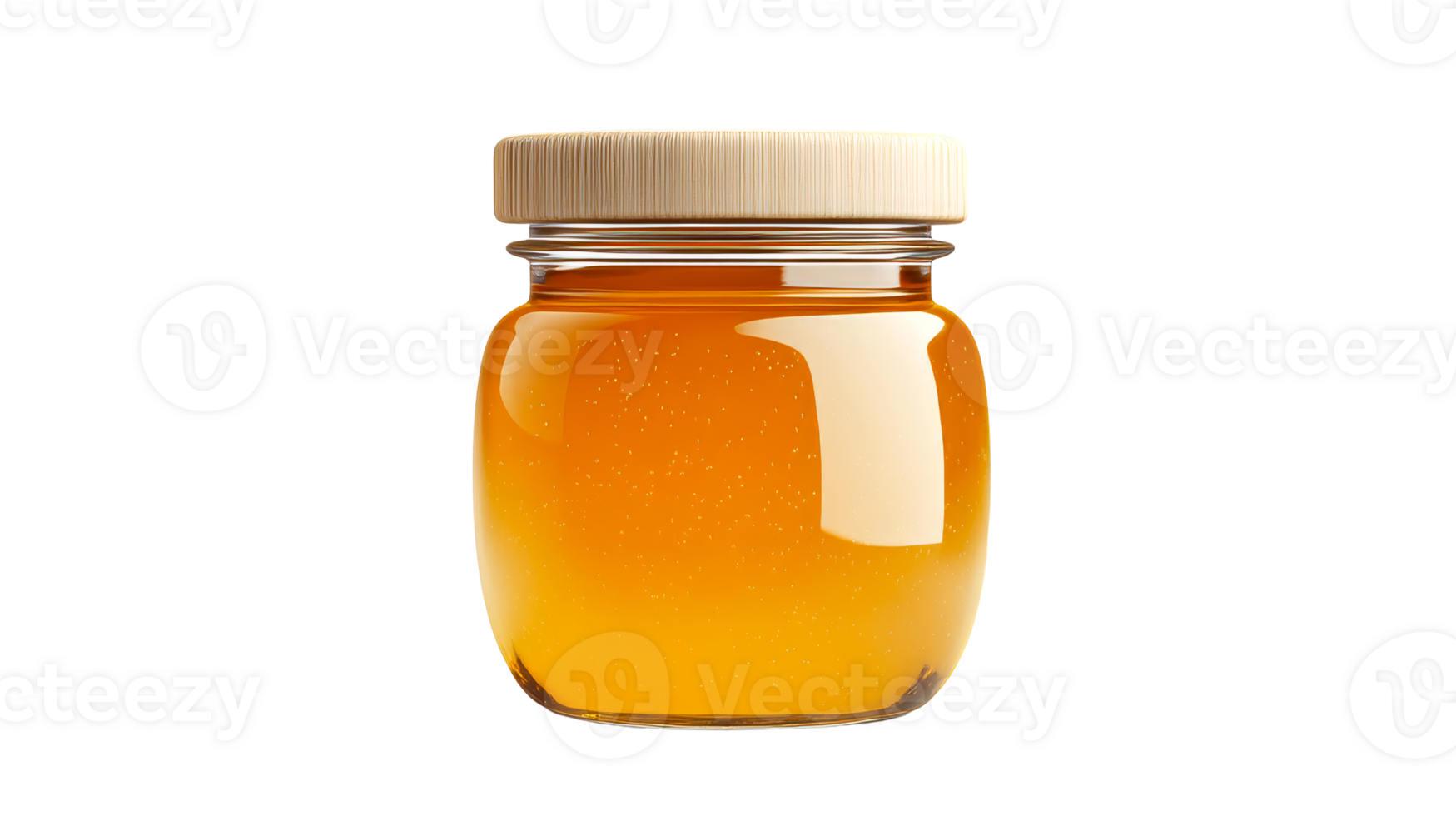 Fresh honey in a glass jar with a wooden lid on transparent background png