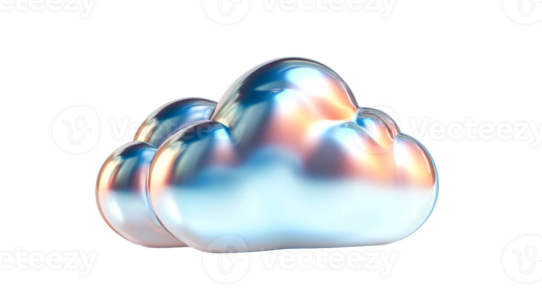 Metallic cloud render on black backdrop, cut out transparent png