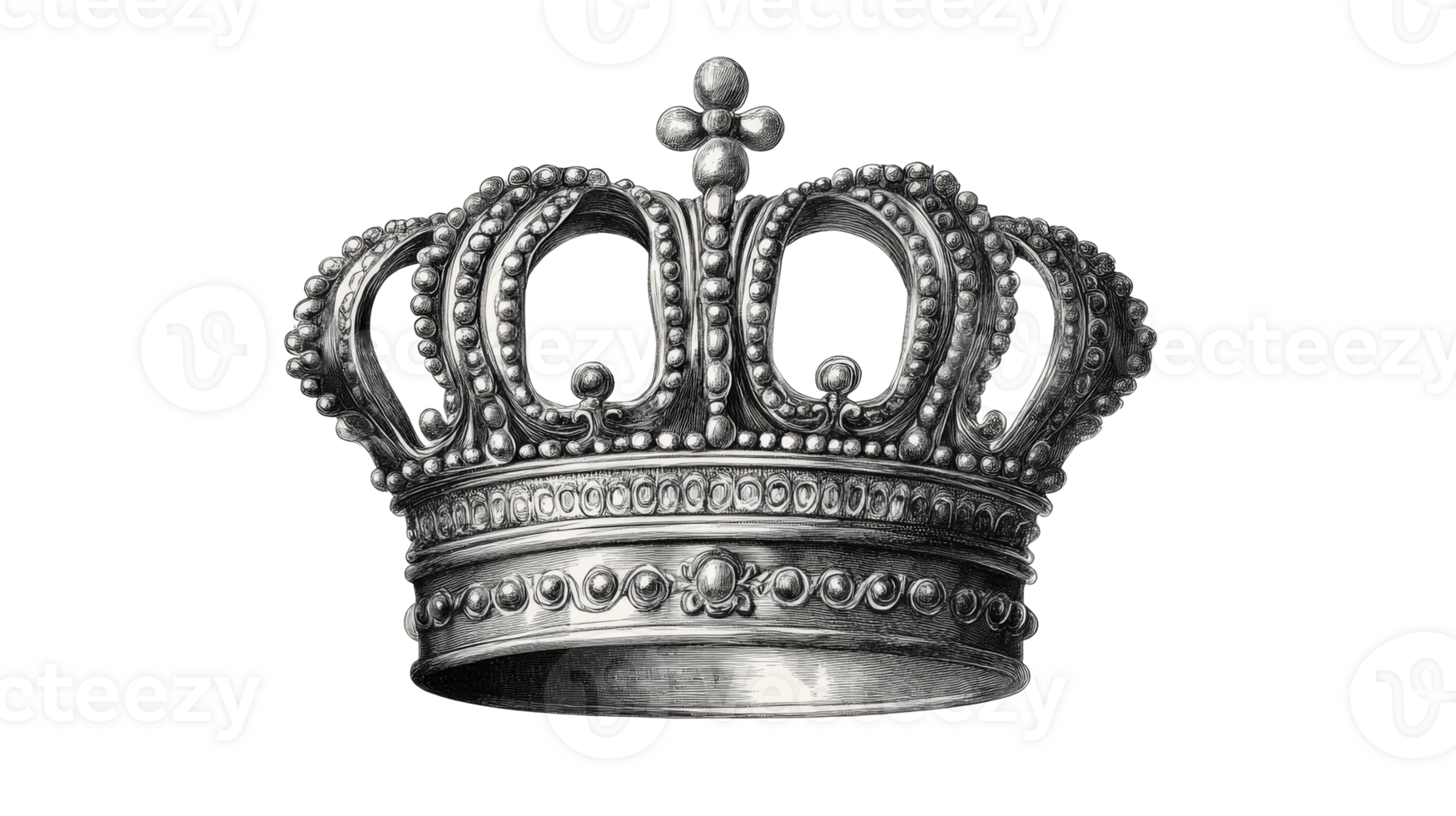 Detailed silver crown with intricate design and transparent background png