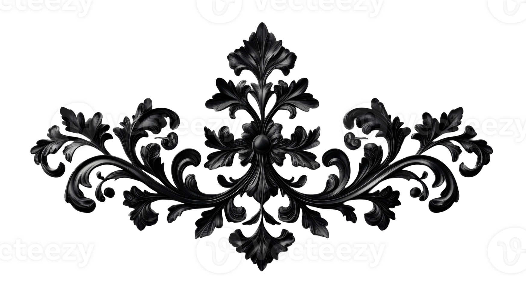 Ornate black floral design with intricate detailing for decoration png