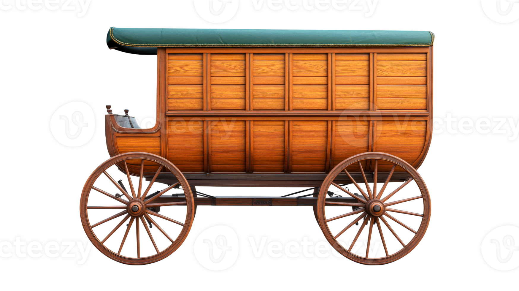 Wooden cart with green canopy on transparent background png