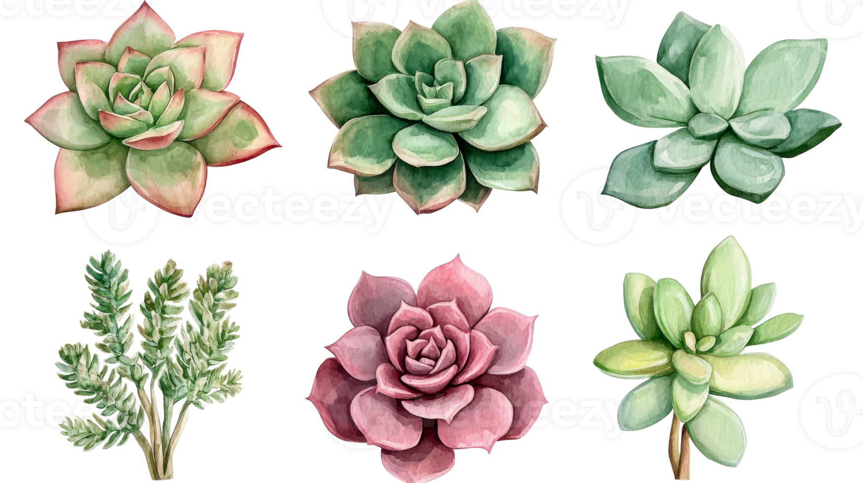 A collection of succulent plants showcasing diverse shapes and colors png