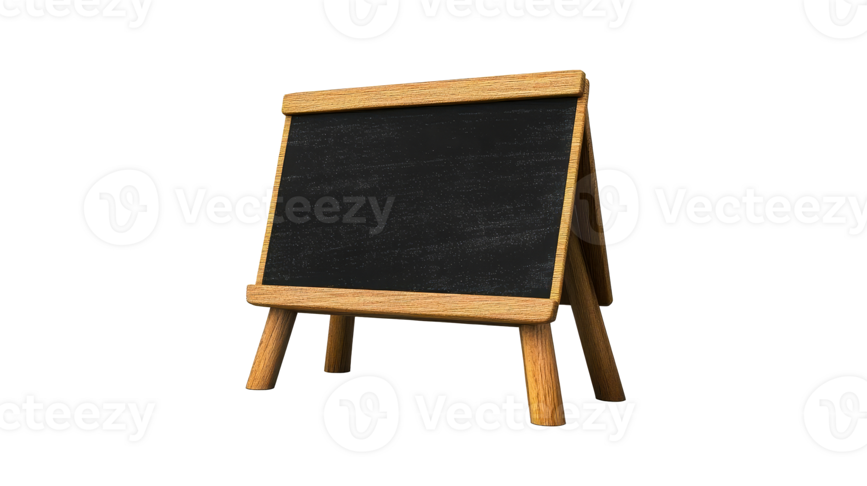 Chalkboard on Wooden easel, empty black board, isolated, cut out transparent png