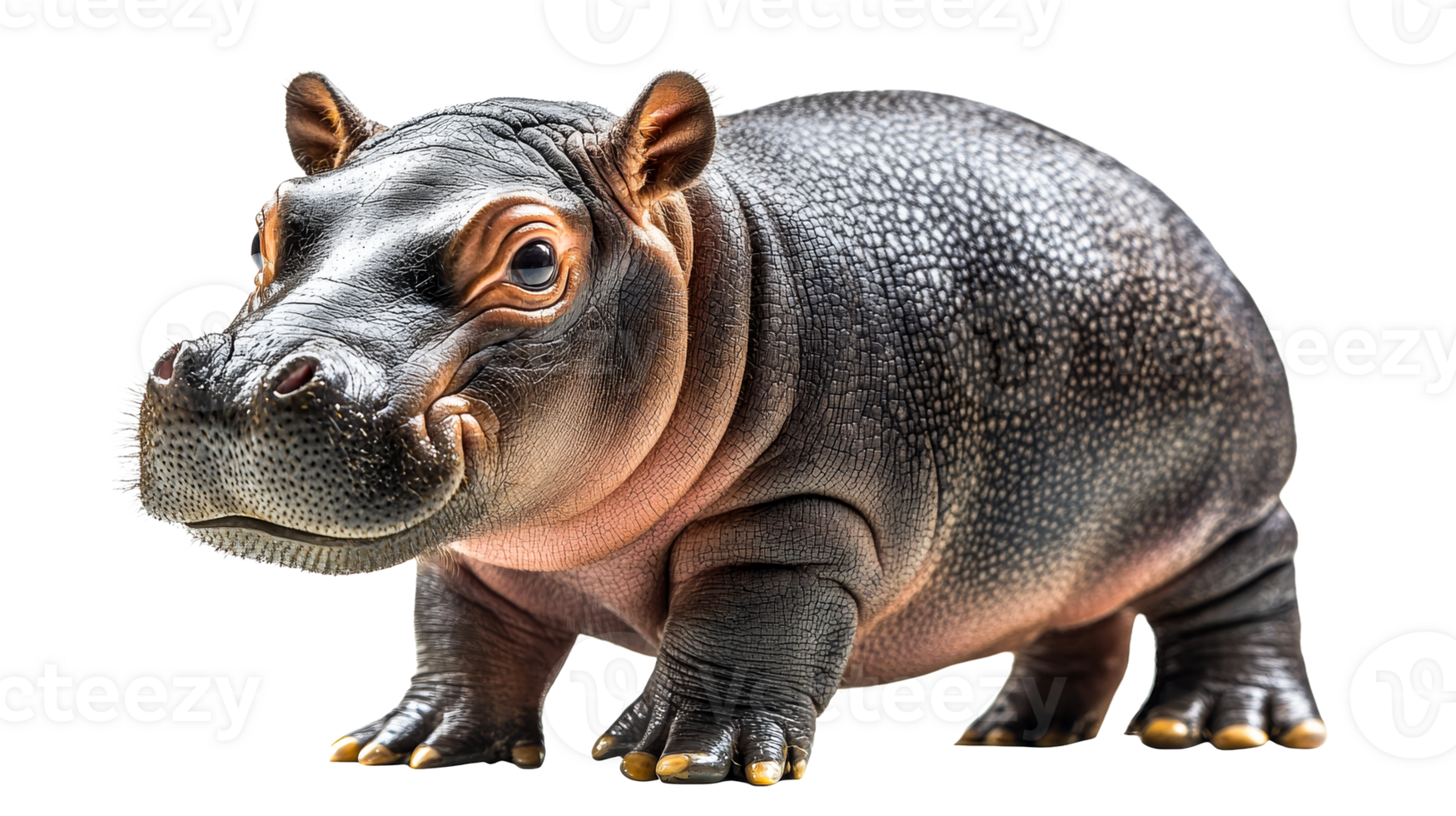 Adorable hippo calf with smooth skin and small ears, cut out transparent png