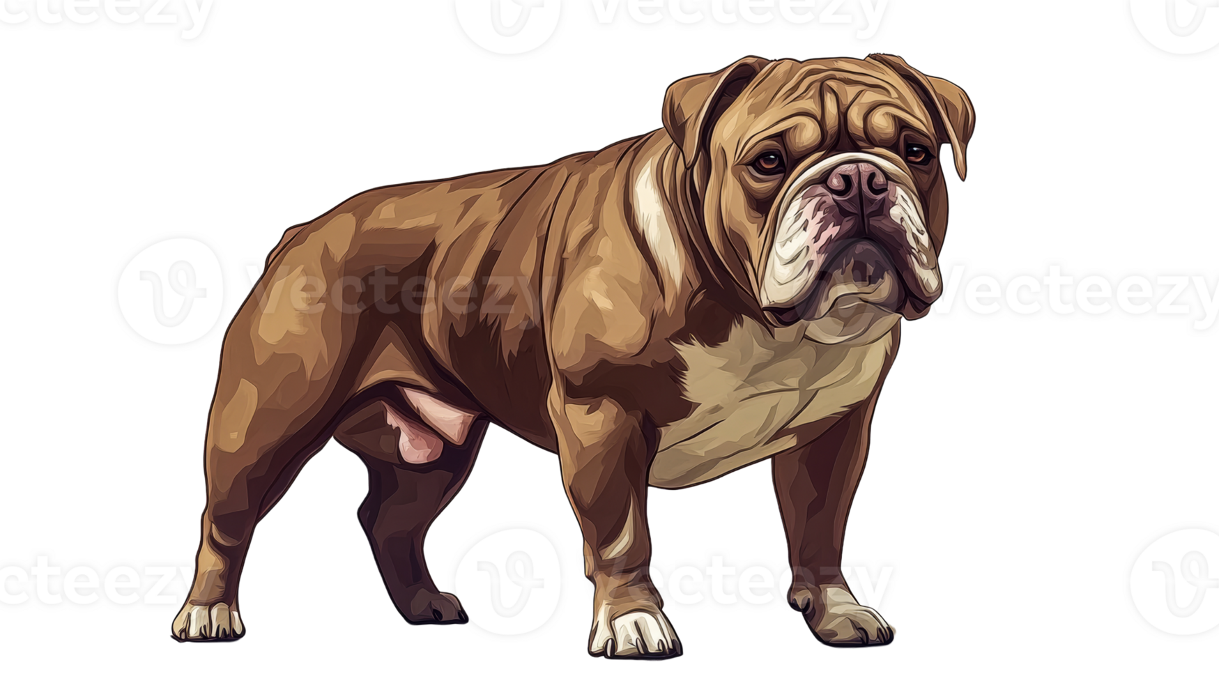 Bulldog illustration featuring brown, tan, and white fur design, cut out transparent png