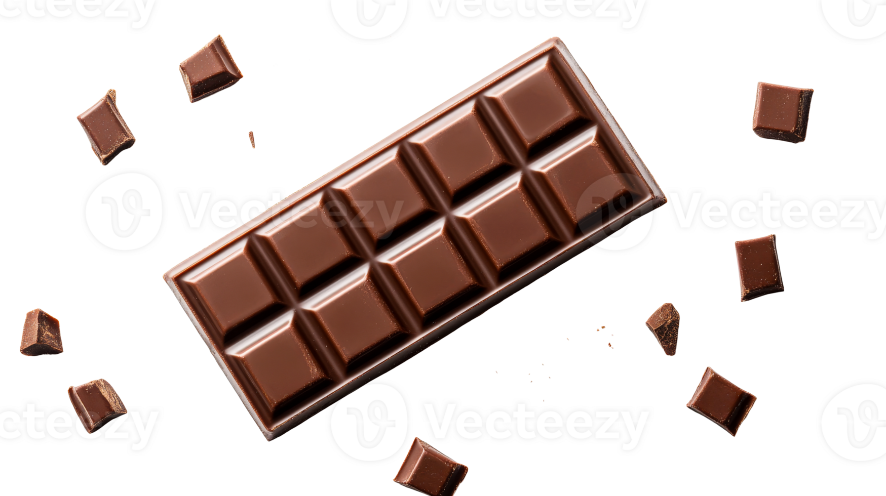 Chocolate bar with flying pieces, dark brown dessert , cut out transparent png