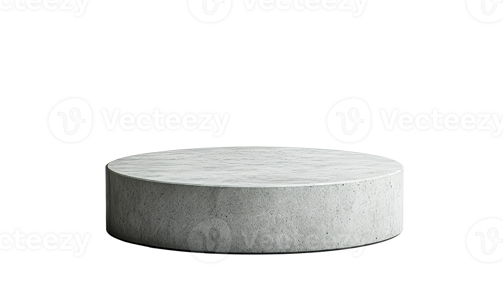 Round concrete pedestal in front of black backdrop, cut out transparent png