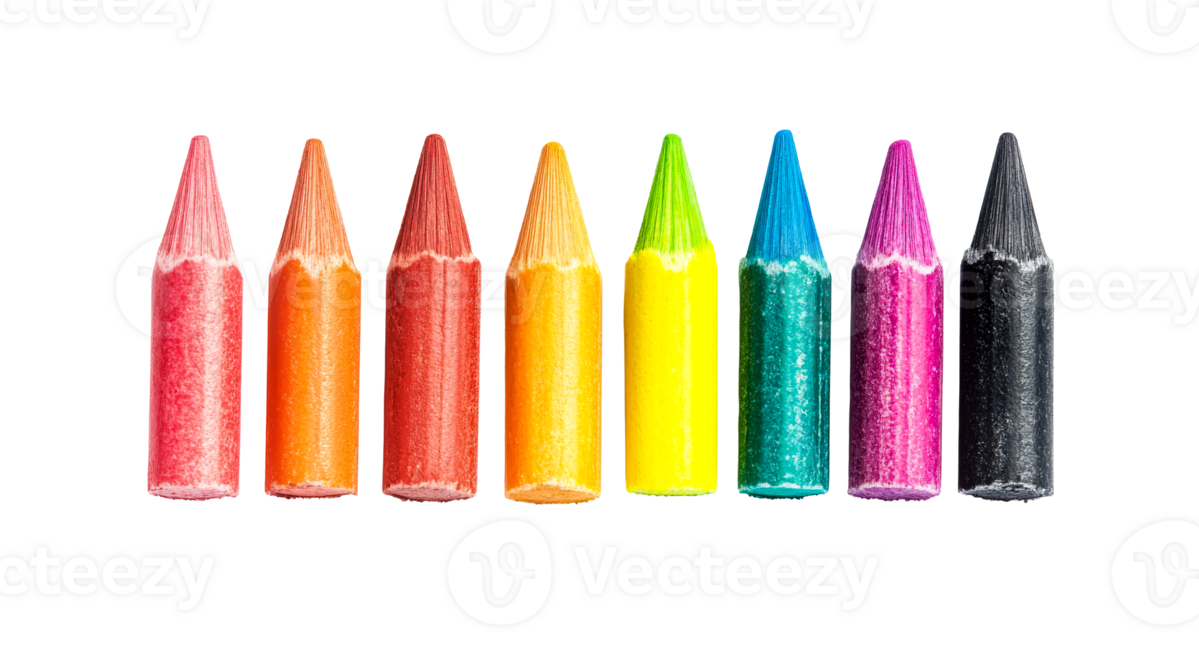 Row of vibrant, colorful pencils, arts and crafts tools , cut out transparent png