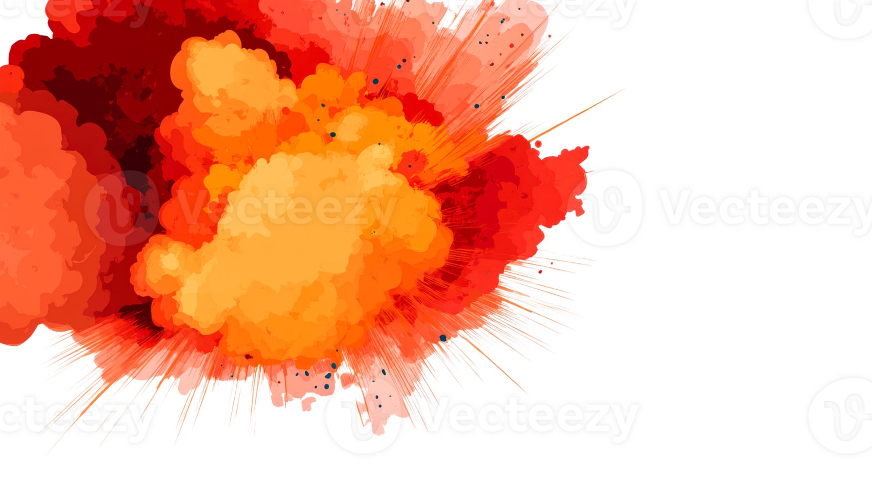 Abstract fiery explosion with splinters and color transition, cut out transparent png