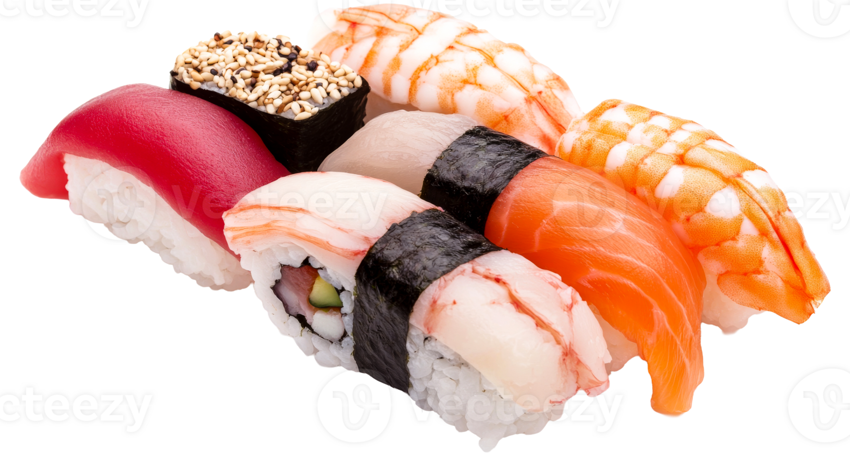 Assorted sushi set, Japanese cuisine delicacies, cut out transparent png