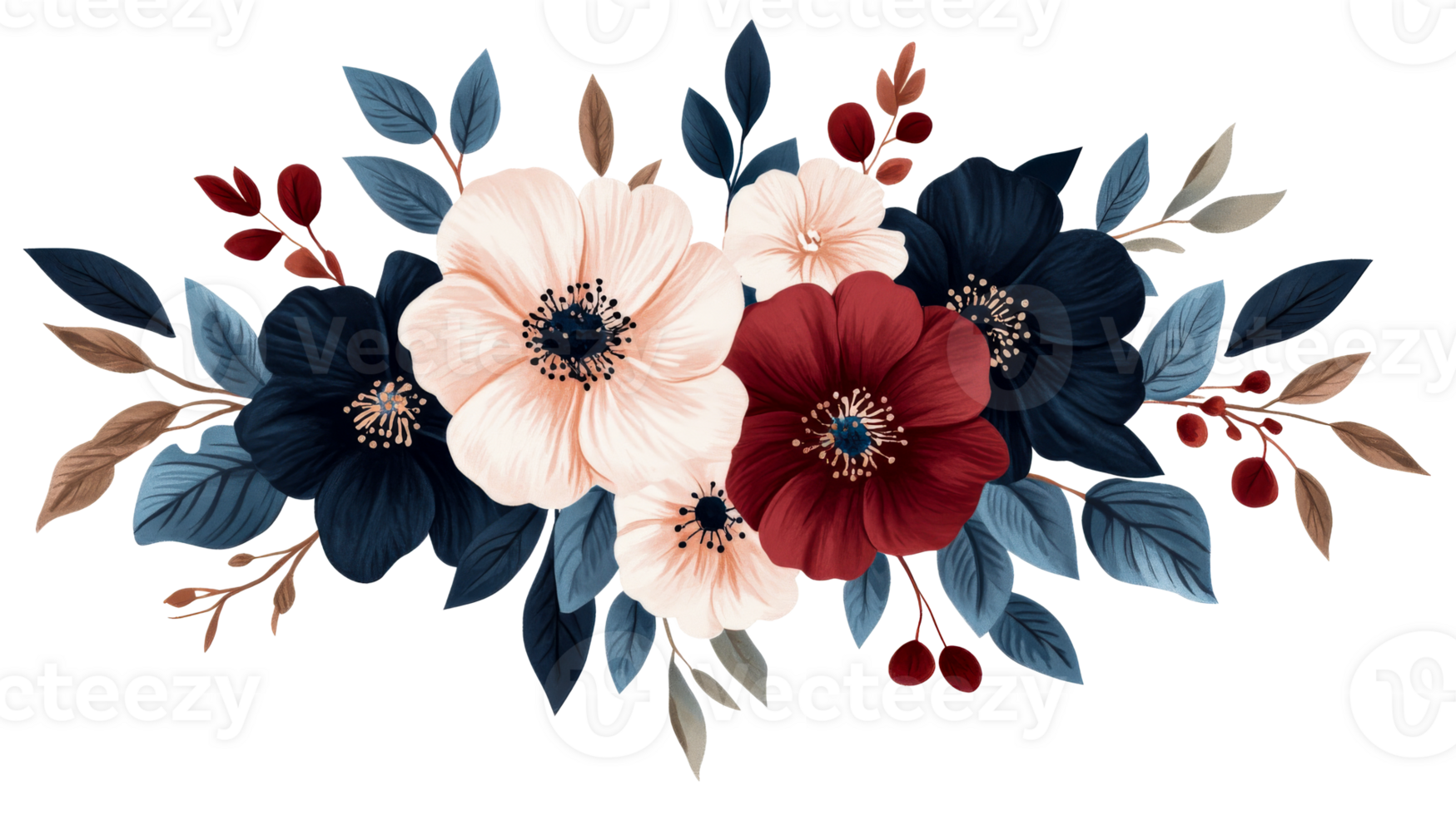 Elegant floral arrangement with dark and light tones, cut out transparent png