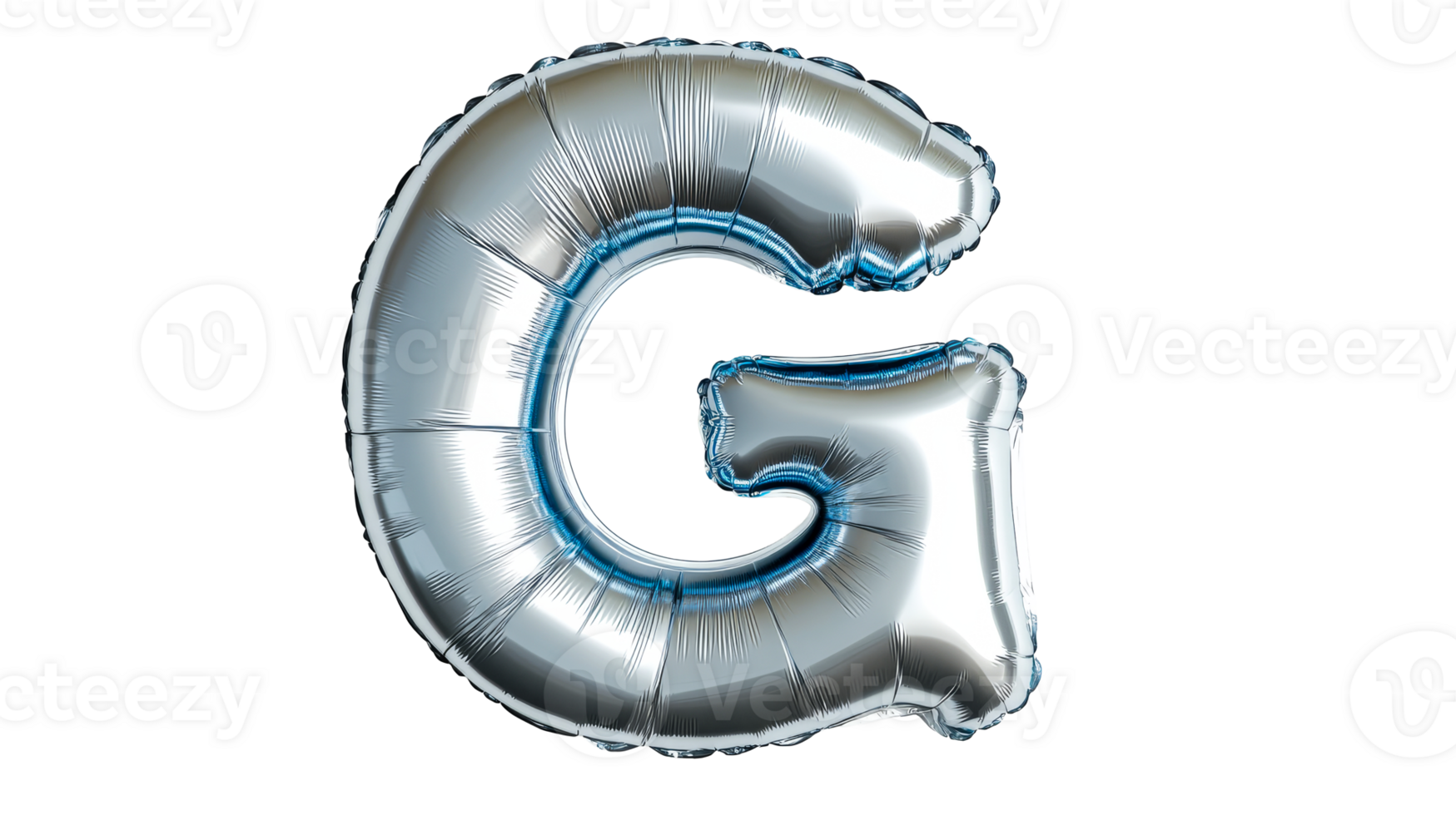 Shiny silver inflatable letter G against black backdrop, cut out transparent png