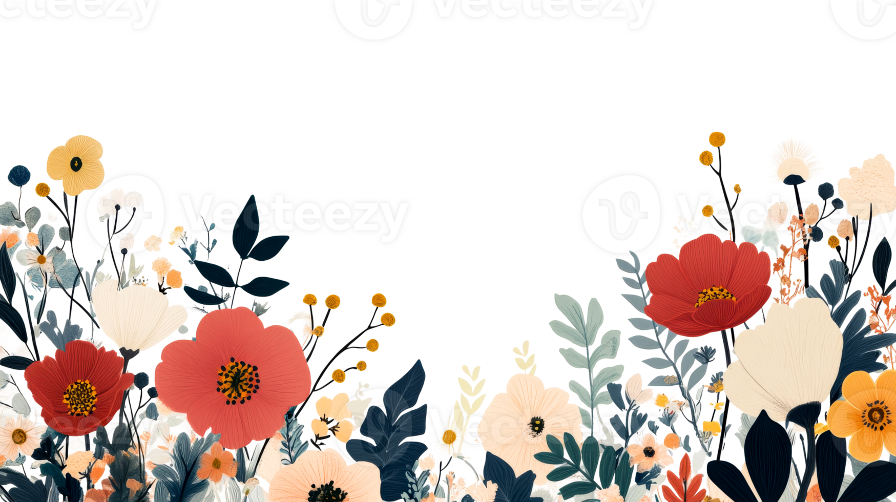 Floral artwork featuring various flowers, leaves, and blooms , cut out transparent png