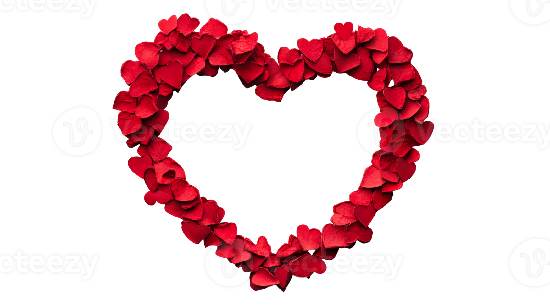 Heart shape of paper hearts on black background, cut out transparent png