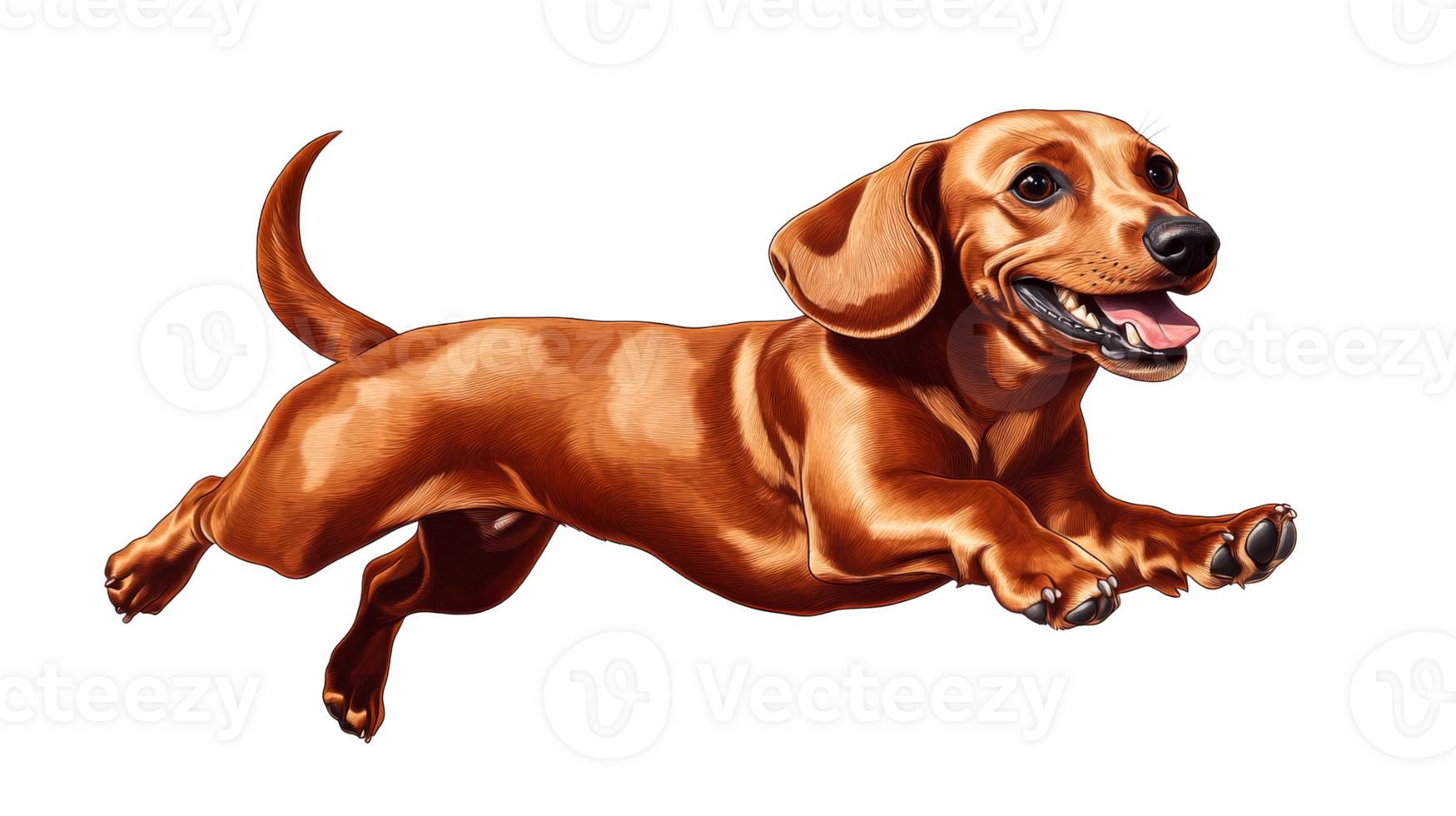 Dachshund puppy running, cheerful expression, pet illustration, cut out transparent png
