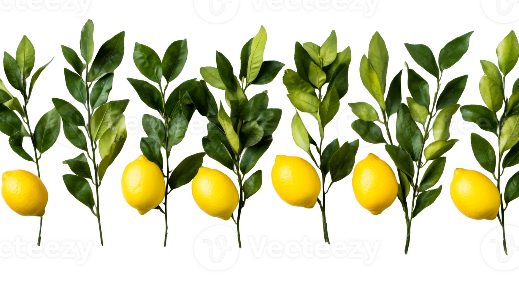Lemons with Leaves Fresh Yellow, cut out transparent png