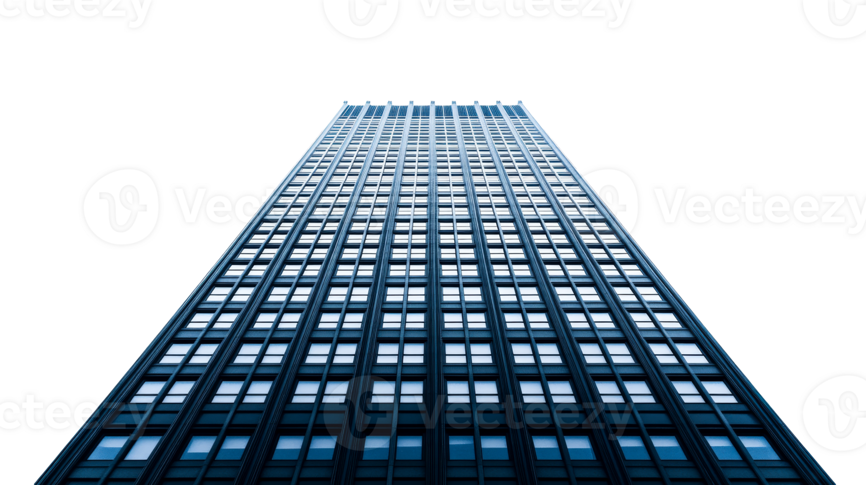 Worm's eye view, modern skyscraper perspective, office windows, cut out transparent png