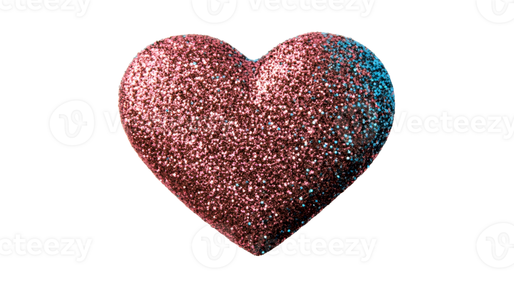 Glittery heart shape on black background close-up texture, cut out transparent png