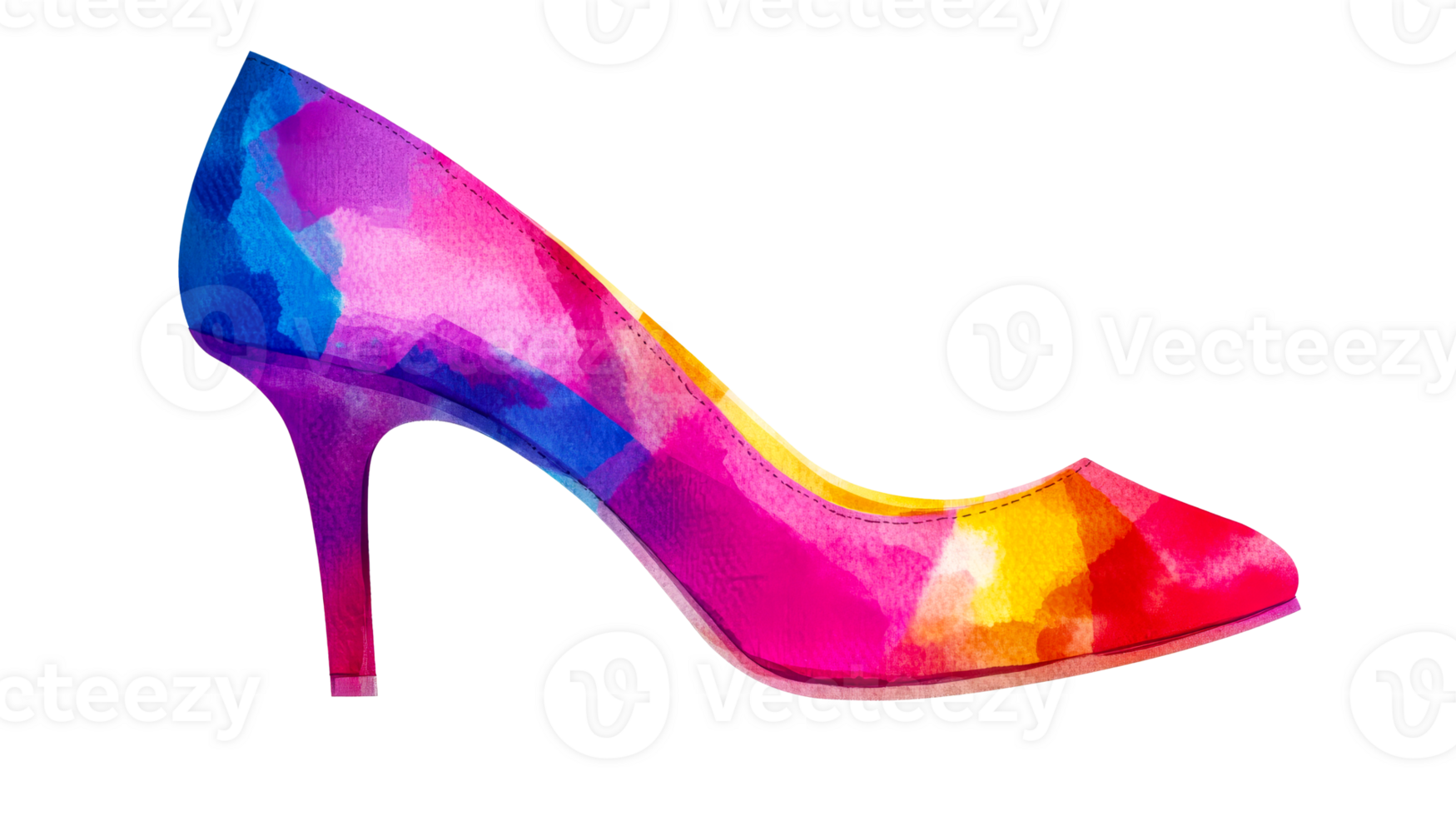 Vivid watercolor pattern high heel shoe, artistic style, cut out transparent png