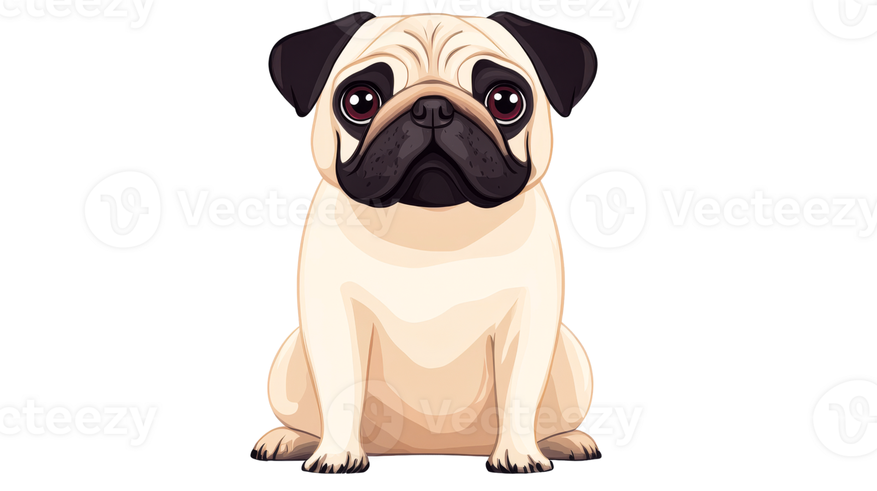 Pug portrait, dog breed illustration, cute pet isolated, cut out transparent png