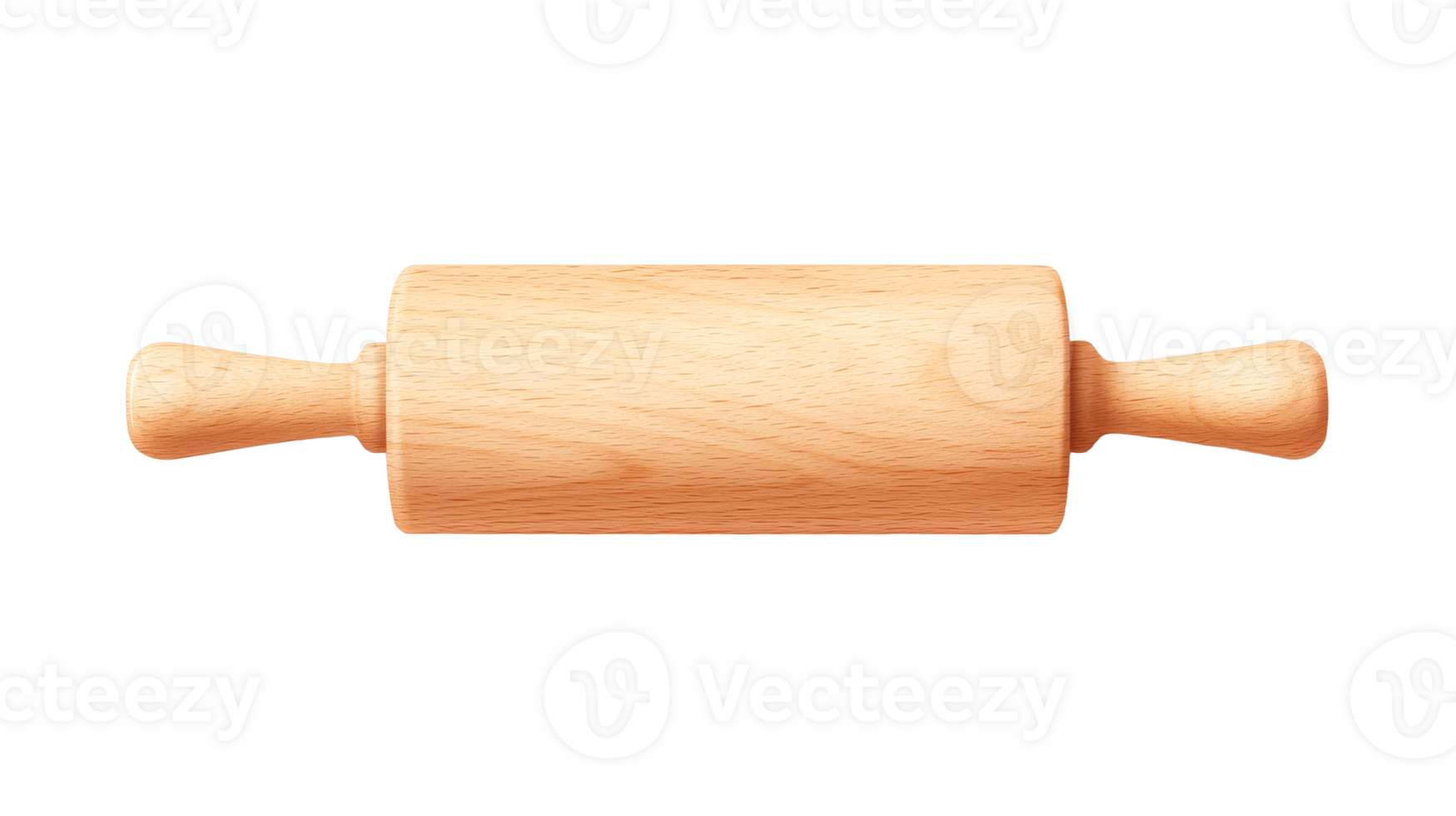 Wooden rolling pin with handles, kitchen tool, isolated, cut out transparent png