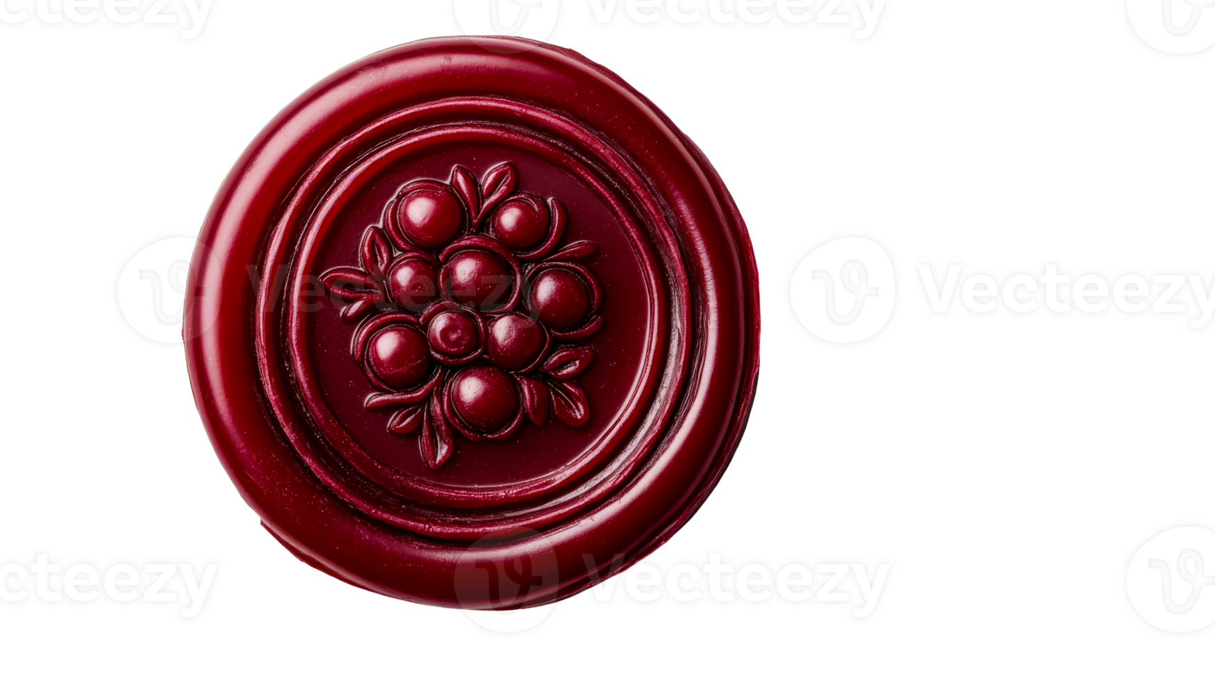 Elegant Red Berry Wax Seal with Intricate Details, cut out transparent png