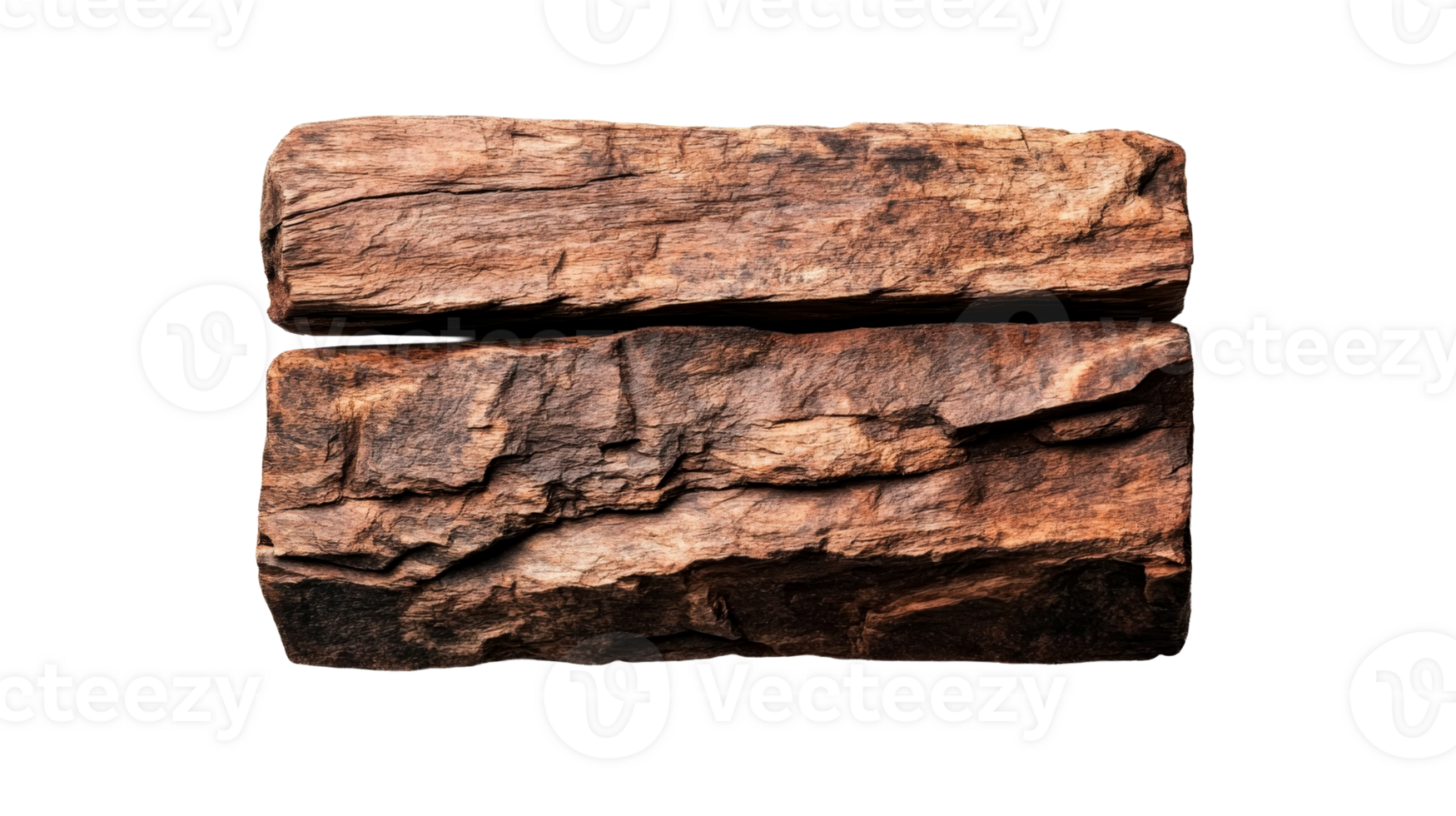 Two stacked textured rustic stone blocks, nature rock formation, cut out transparent png