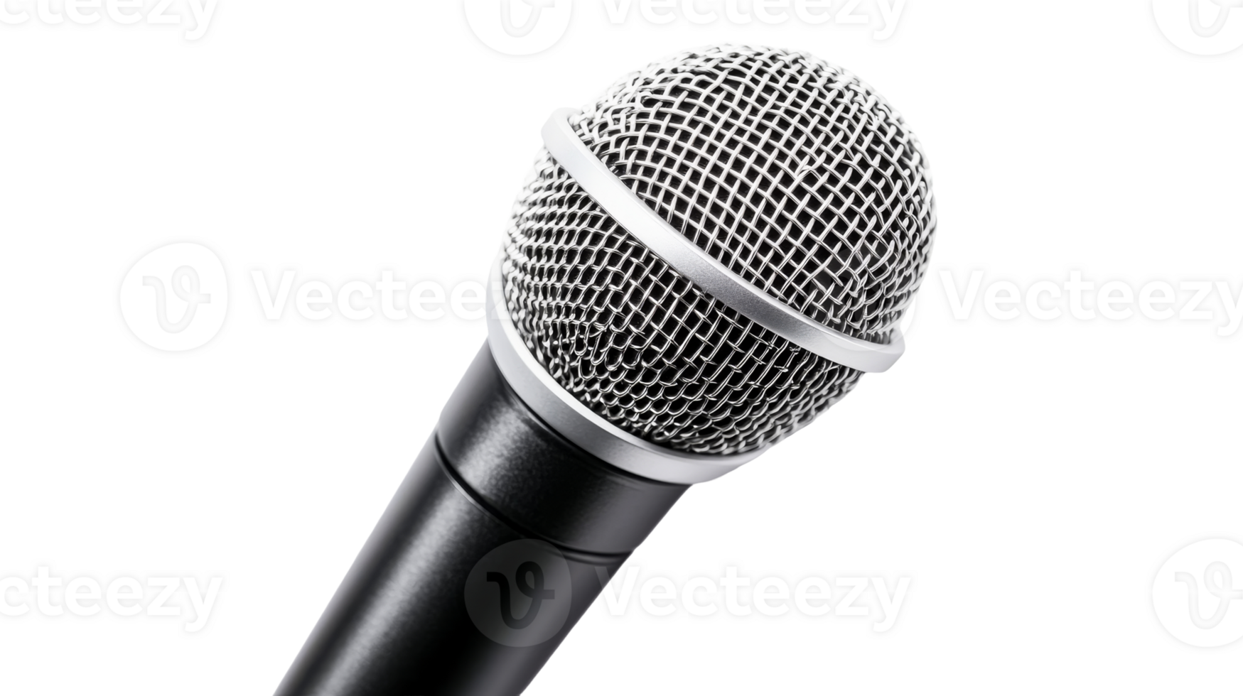 Microphone for recording and singing in a studio, close-up macro, cut out transparent png