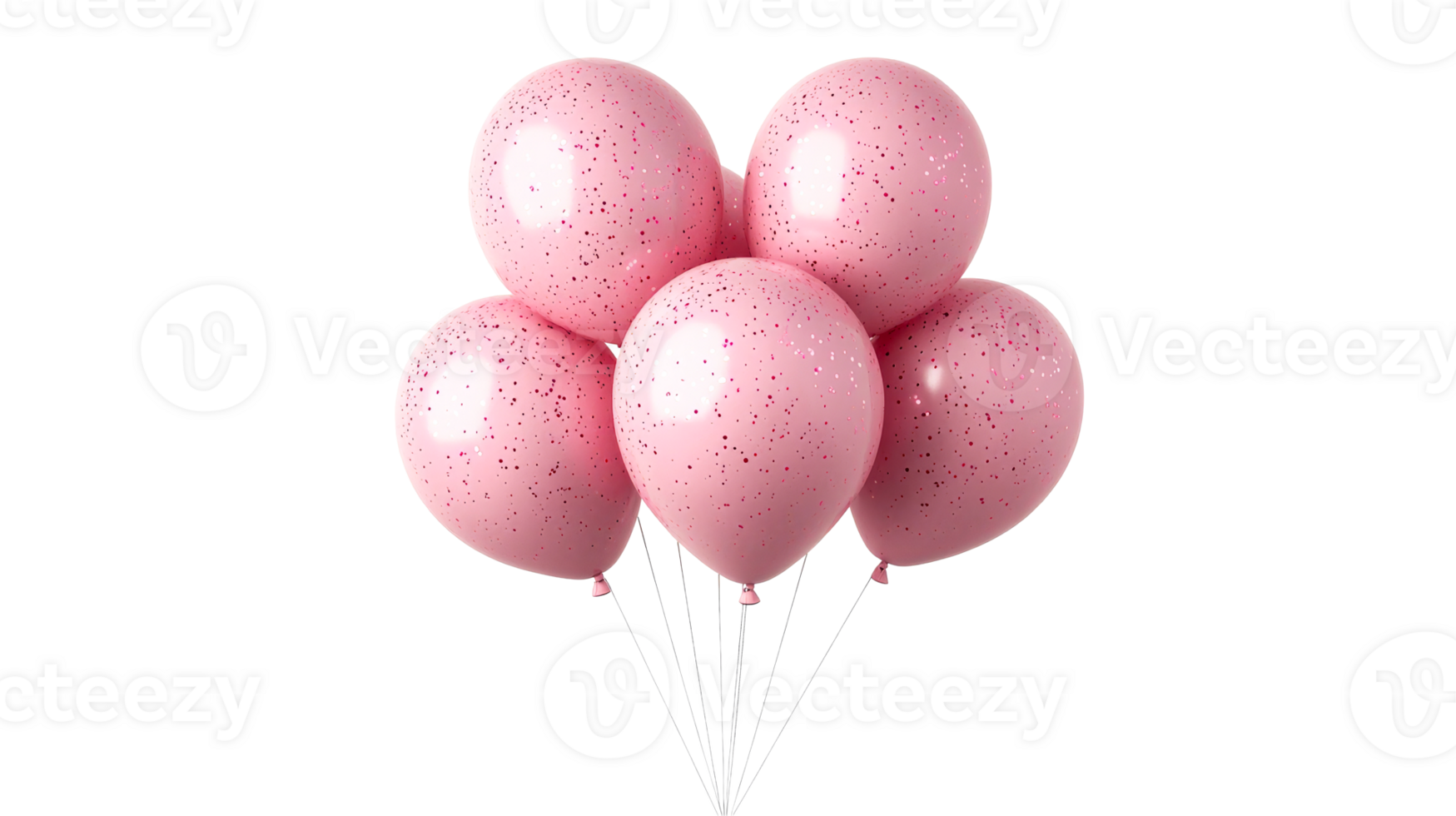 Glittery pink balloons clustered together, festive decorations, celebration, cut out transparent png
