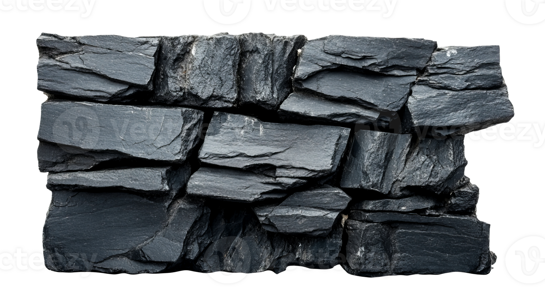 Dark stone wall stacked in layers design element, cut out transparent png