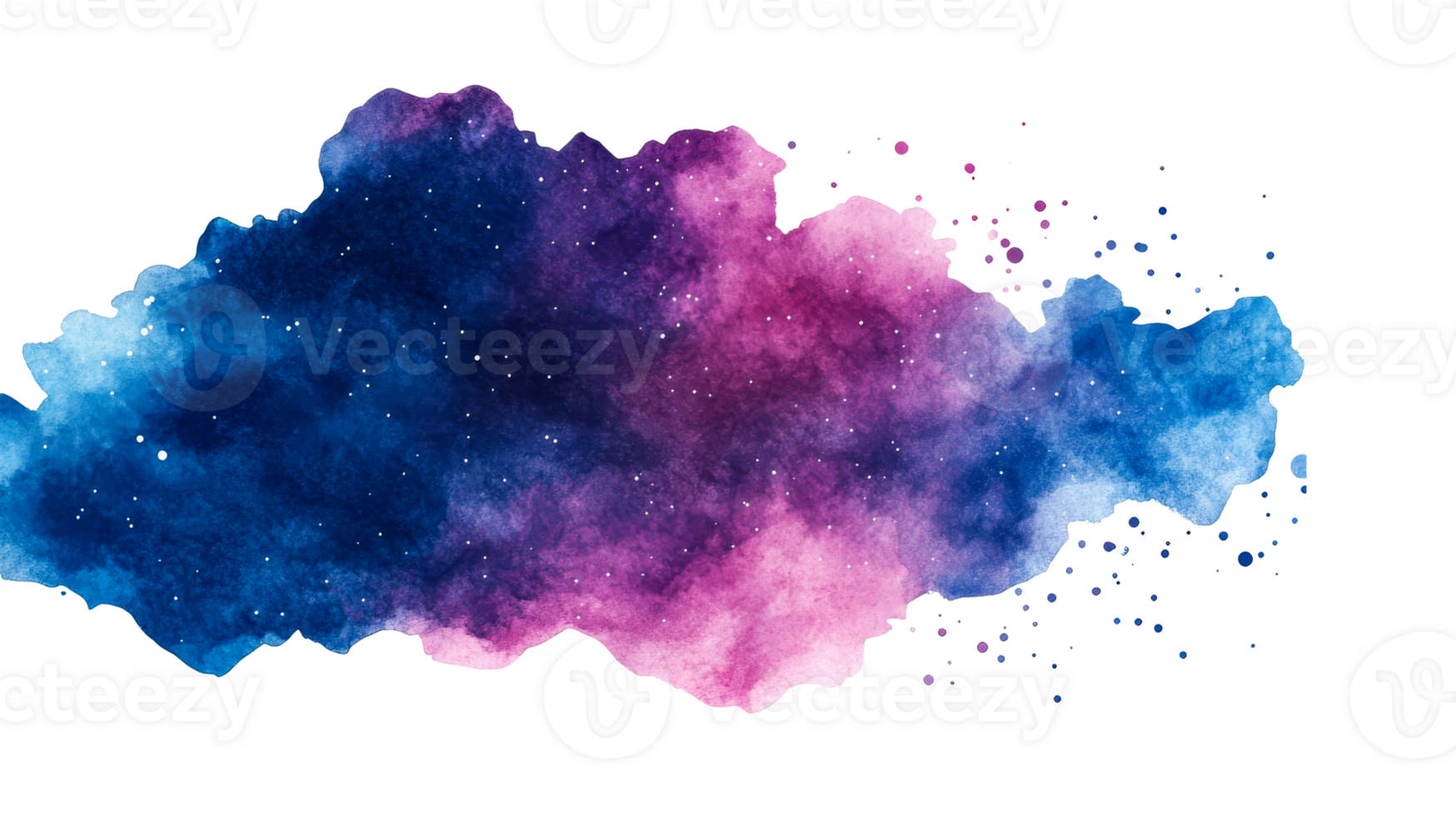 Galaxy watercolor cloud, cosmic artwork with splashes, cut out transparent png